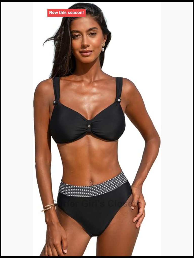 High Waisted V Neck Two Piece Bikini Set With Adjustable Straps And Removable